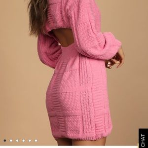 Pink Cable Knit Cutout Sweater Dress